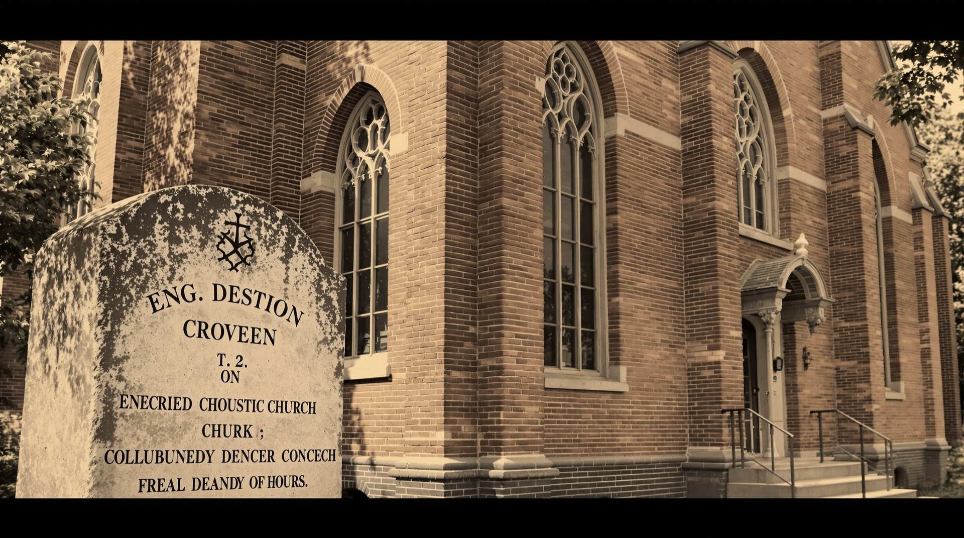 Historic early-1900s brick church building with arched windows and a cornerstone